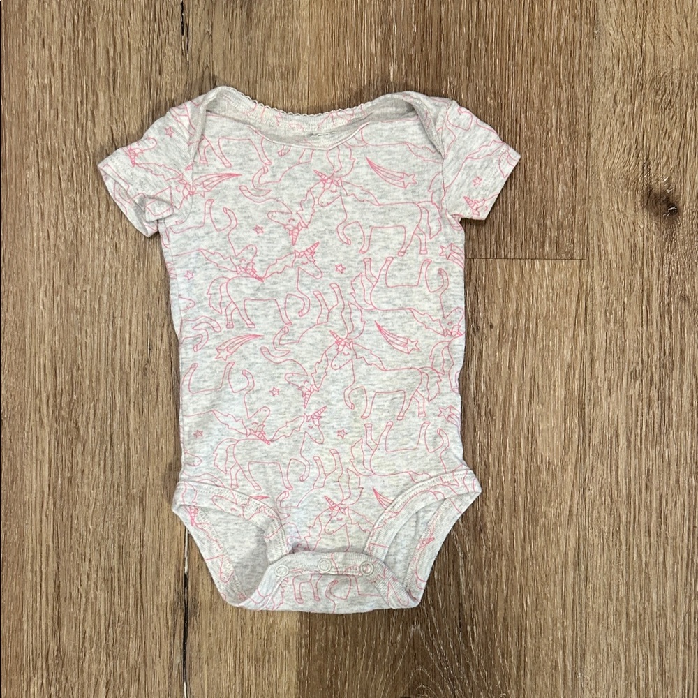 Carter's Gray and Pink Unicorn Patterned Bodysuit
